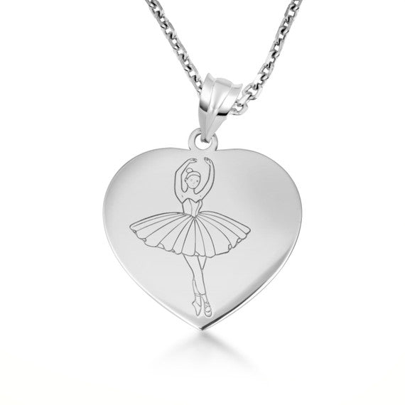.925 Sterling Silver Ballerina Dancer Heart Pendant Necklace