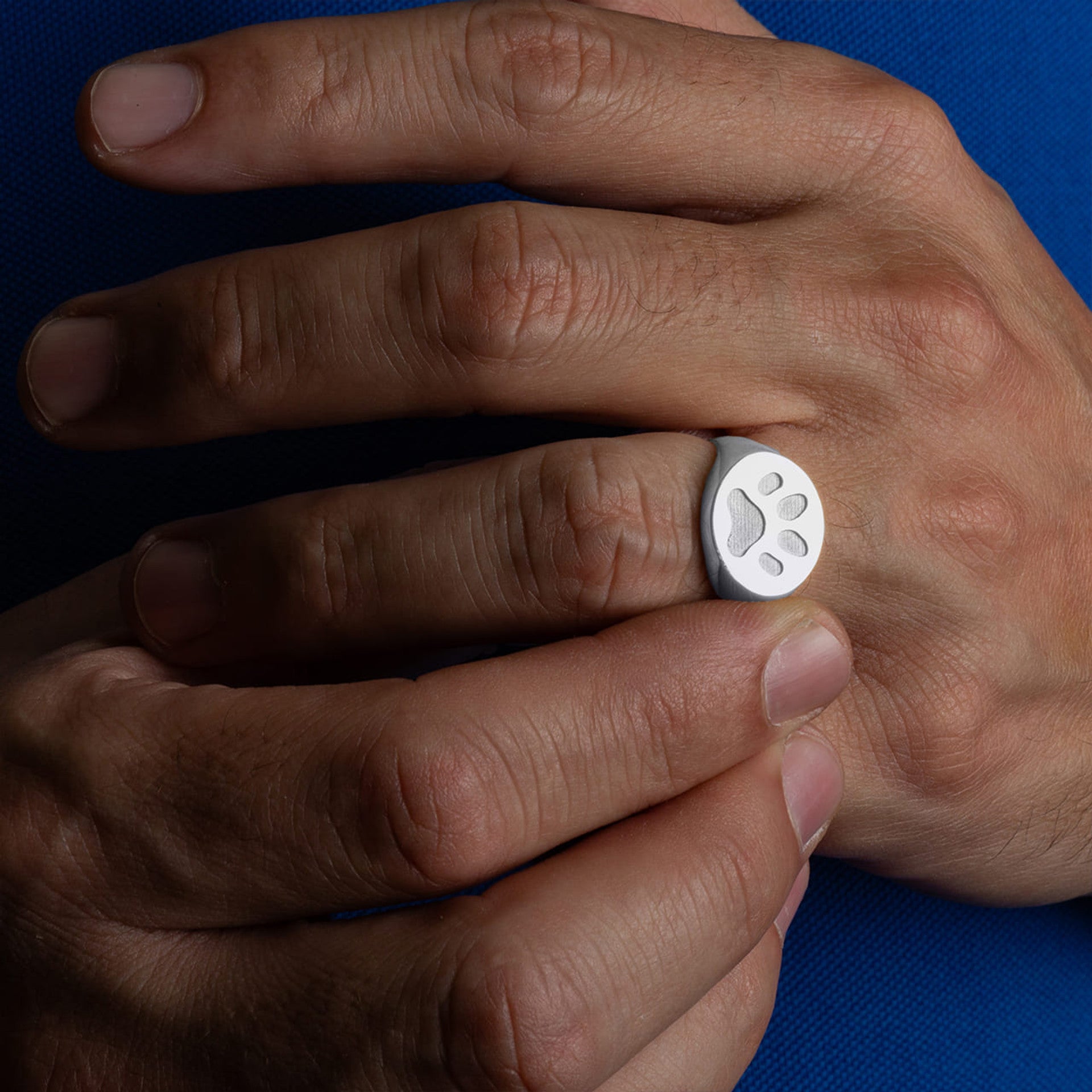 .925 Sterling Silver Dog Paw Print Pet Signet Ring