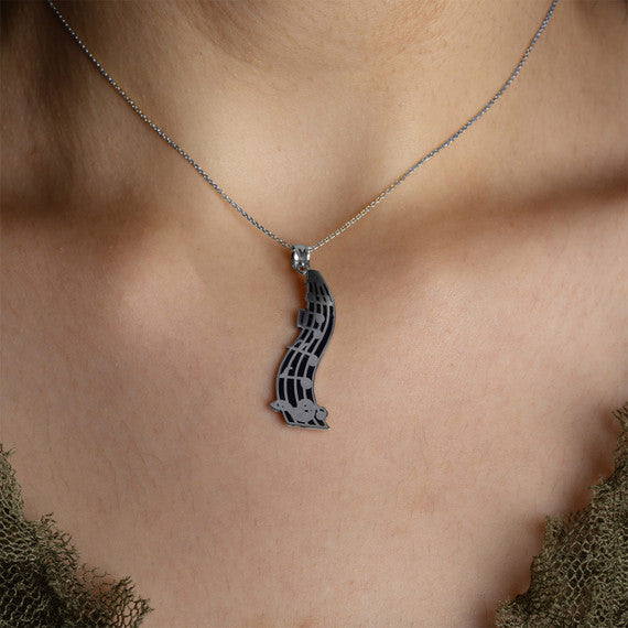 .925 Sterling Silver Music Staff Treble Clef Notes Enamel Pendant Necklace