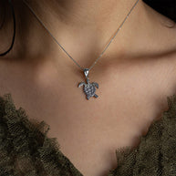 .925 Sterling Silver Beaded Sea Turtle Ocean Pendant Necklace
