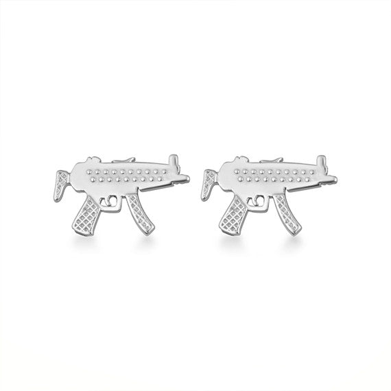 .925 Sterling Silver Machine Gun Stud Earrings