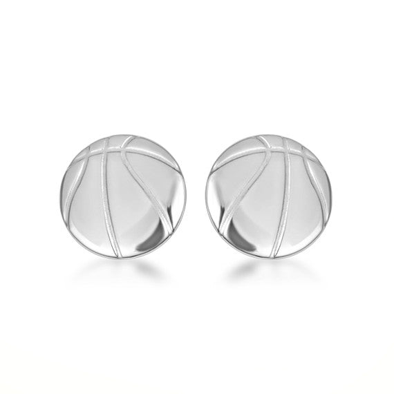 .925 Sterling Silver Basketball Sports Athletic Stud Earrings