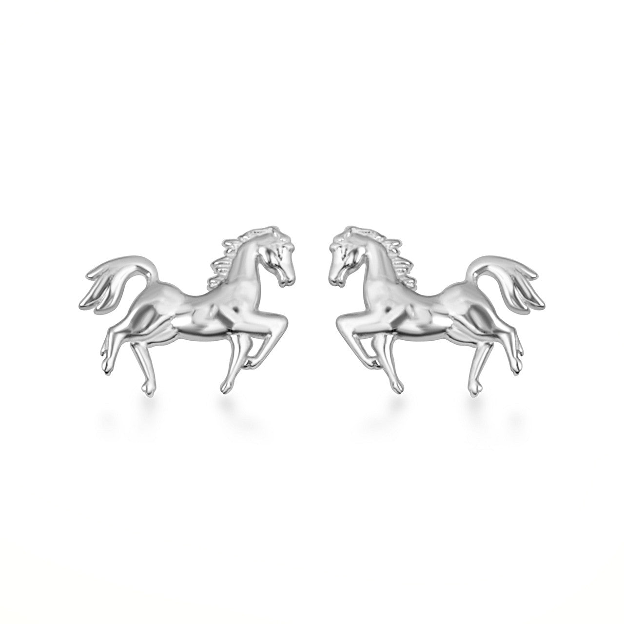.925 Sterling Silver Horse Stallion Stud Earrings