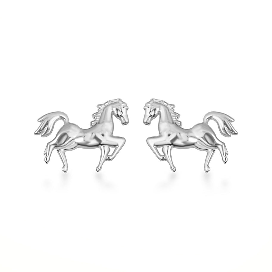 .925 Sterling Silver Horse Stallion Stud Earrings