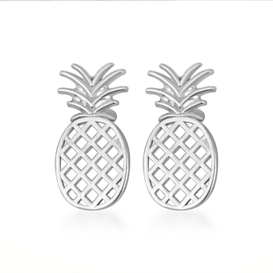 .925 Sterling Silver Pineapple Fruit Stud Earrings