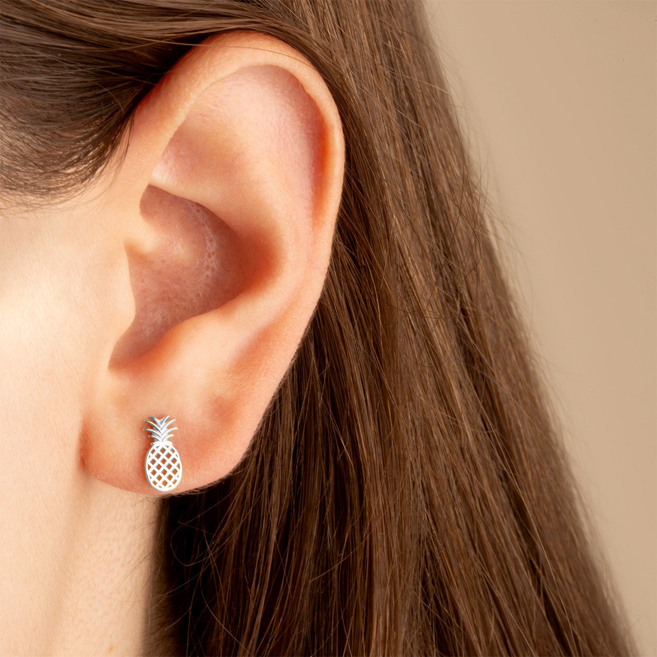 .925 Sterling Silver Pineapple Fruit Stud Earrings