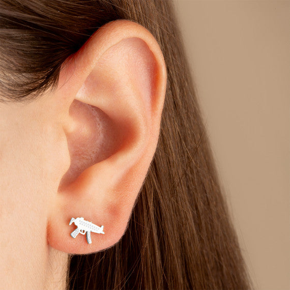 .925 Sterling Silver Machine Gun Stud Earrings