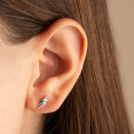 .925 Sterling Silver Lightning Bolt Electric Milgrain Stud Earrings
