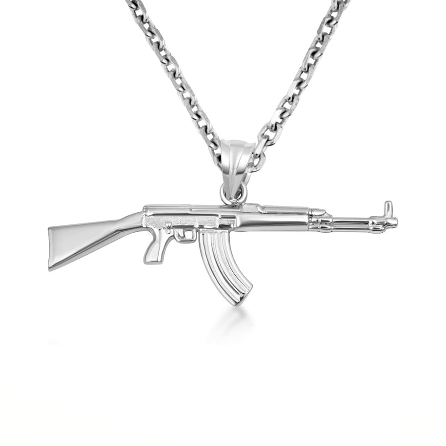 Gold AK-47 Assault Rifle Gun Pendant Necklace (Available in Yellow/Rose/White Gold)