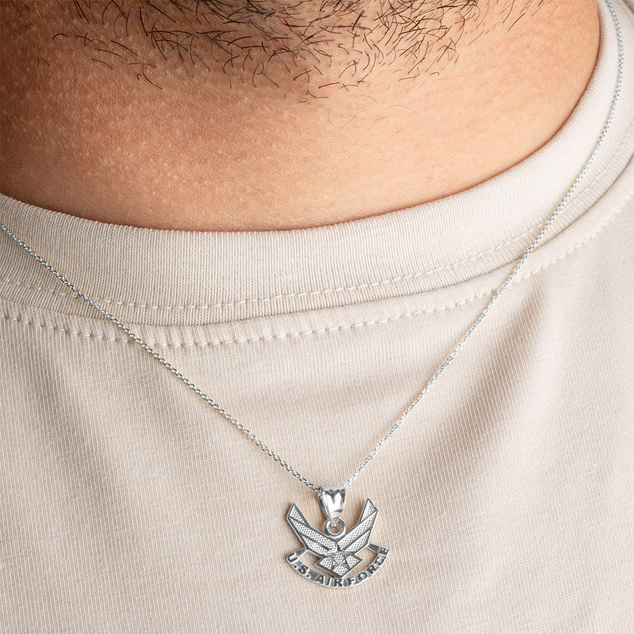 .925 Sterling Silver United States Air Force Emblem Officially Licensed Pendant Necklace