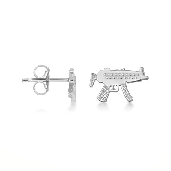 .925 Sterling Silver Machine Gun Stud Earrings