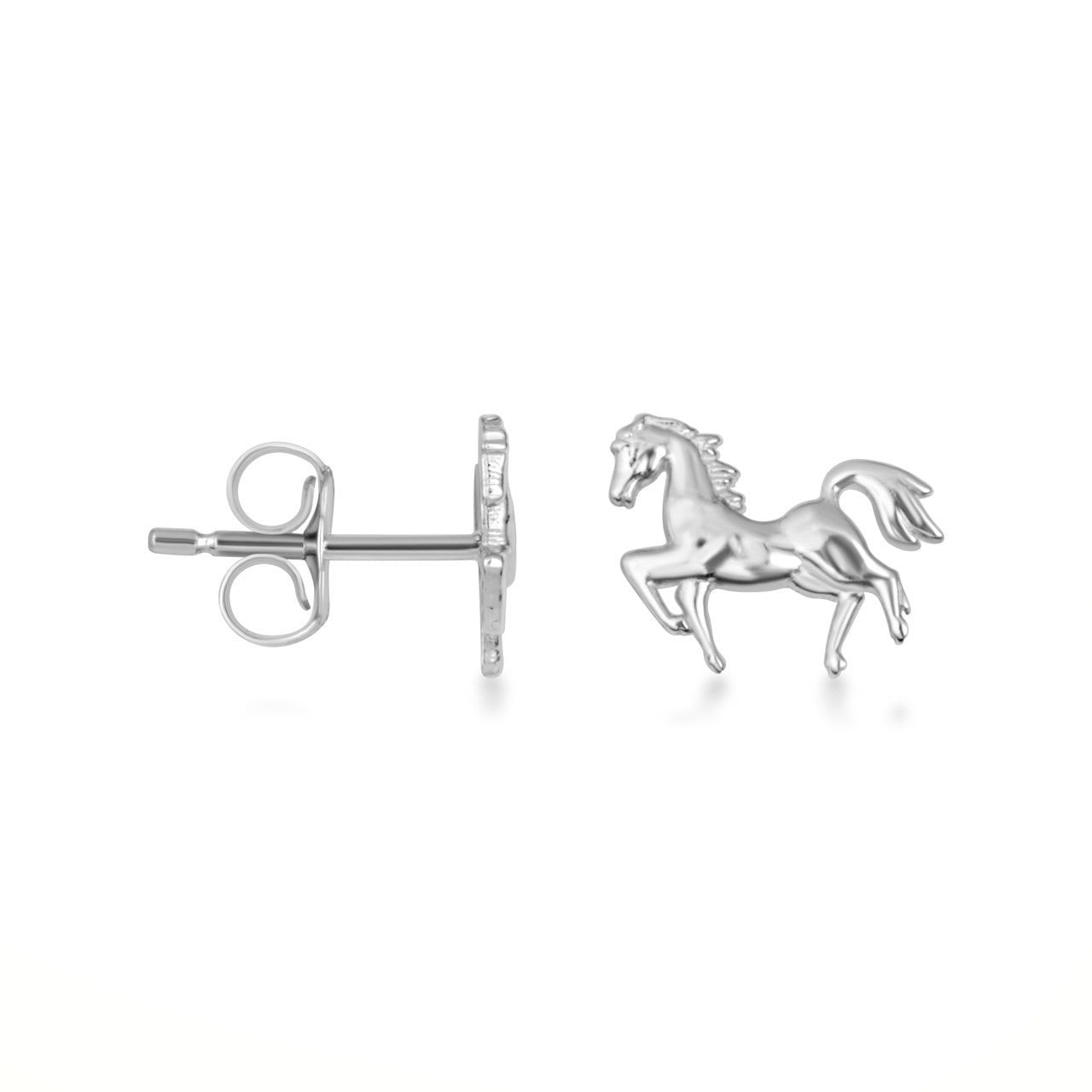 .925 Sterling Silver Horse Stallion Stud Earrings