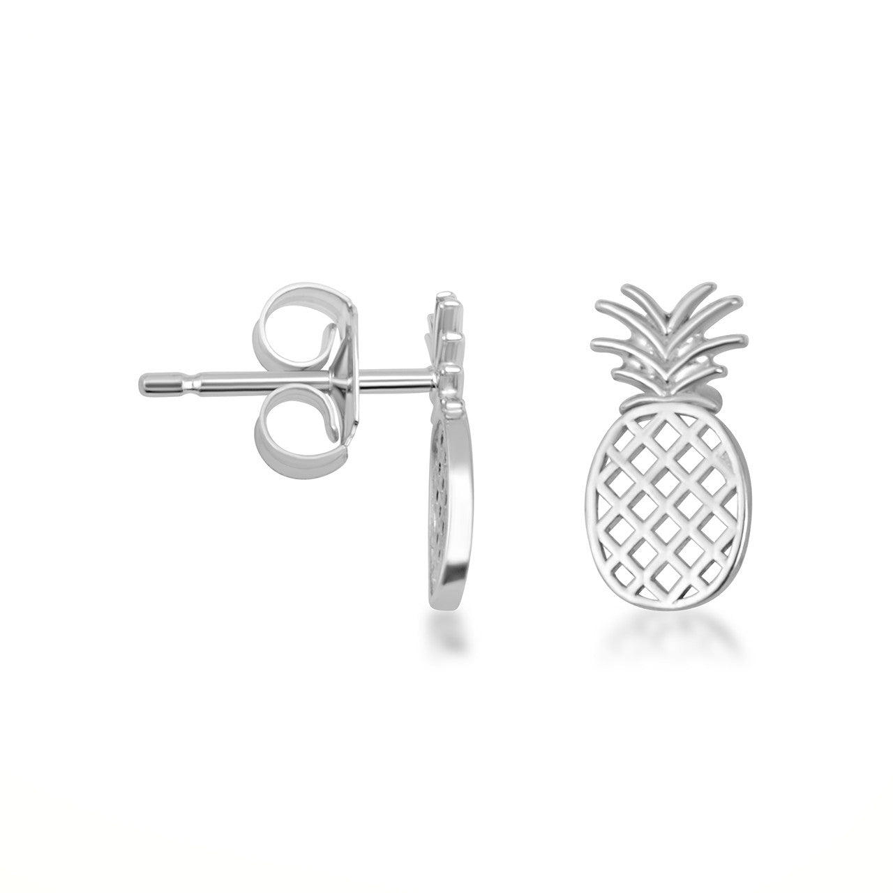 .925 Sterling Silver Pineapple Fruit Stud Earrings