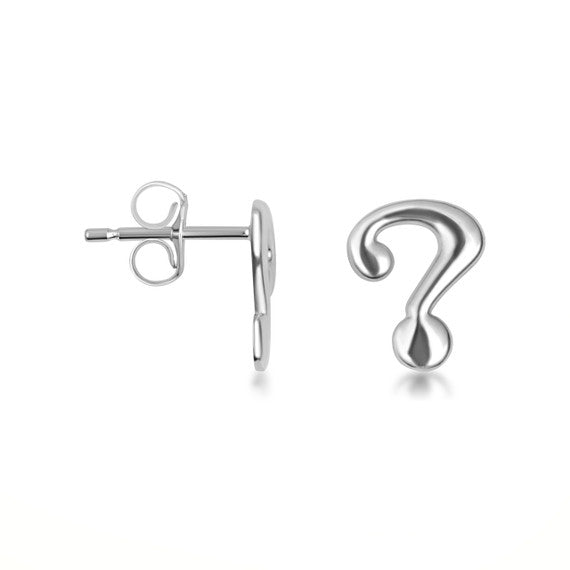 .925 Sterling Silver Question Mark Stud Earrings