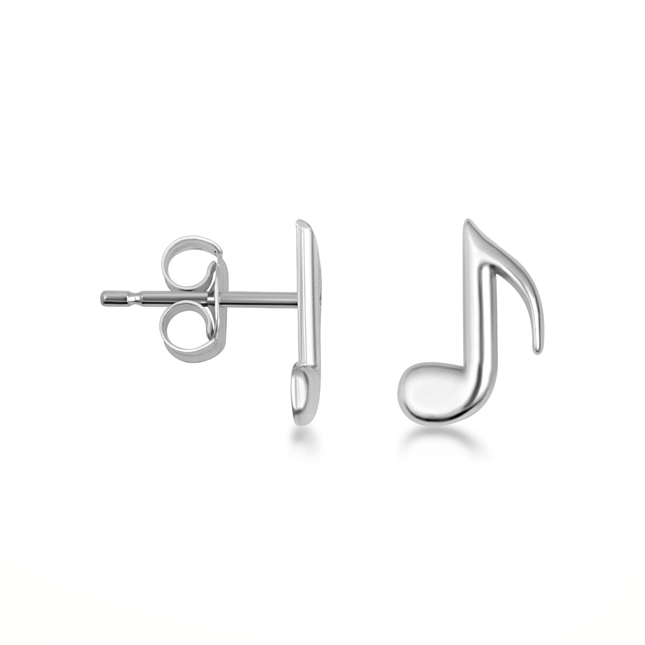 .925 Sterling Silver Eighth Music Note Stud Earrings