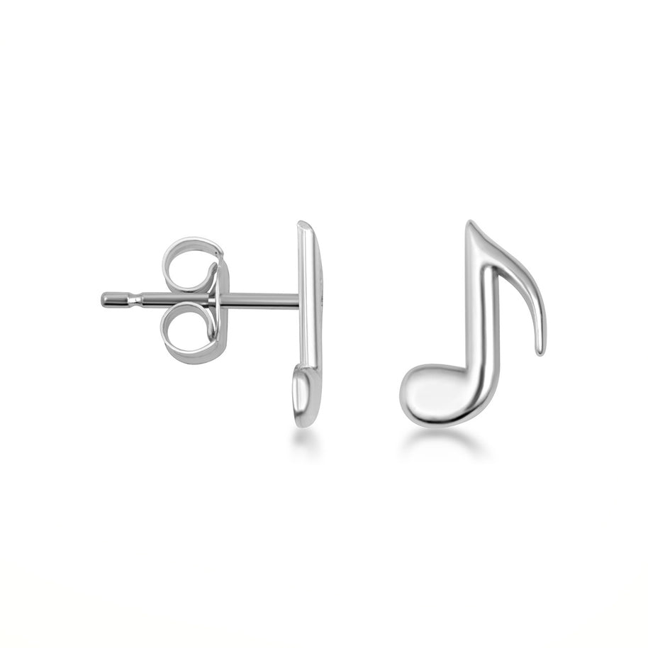 .925 Sterling Silver Eighth Music Note Stud Earrings