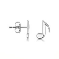.925 Sterling Silver Eighth Music Note Stud Earrings