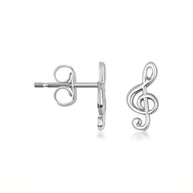 .925 Sterling Silver Treble G Clef Music Note Stud Earrings