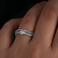 .925 Sterling Silver Cubic Zirconia Wavy Striped Double Band Ring
