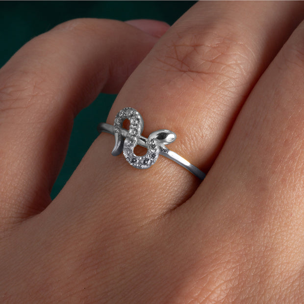 .925 Sterling Silver Cubic Zirconia Snake Ring