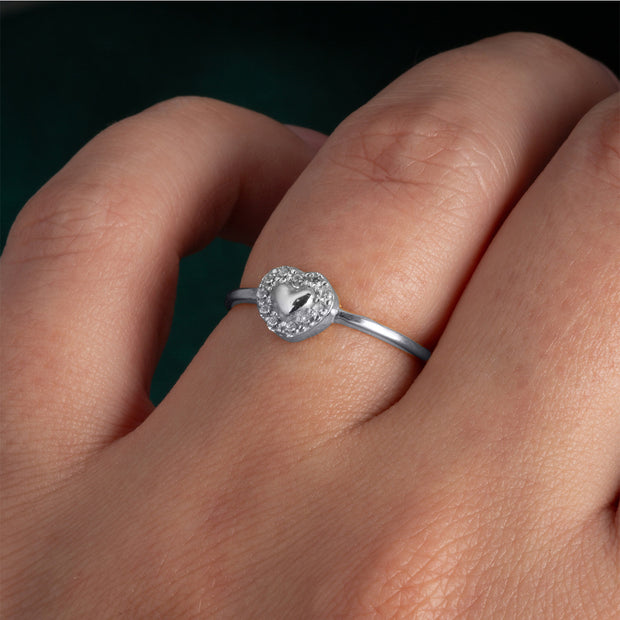 .925 Sterling Silver Cubic Zirconia Heart Ring