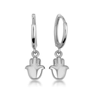 .925 Sterling Silver Hamsa Hand Of Protection Drop Huggie Hoop Earrings