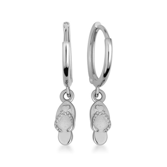 .925 Sterling Silver Flip Flop Beach Sandals Drop Huggie Hoop Earrings