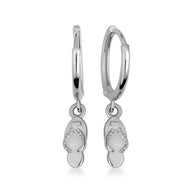 .925 Sterling Silver Flip Flop Beach Sandals Drop Huggie Hoop Earrings