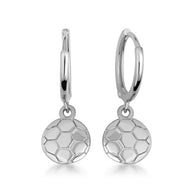 .925 Sterling Silver Soccer Ball Athletic Sports Drop Huggie Hoop Earrings