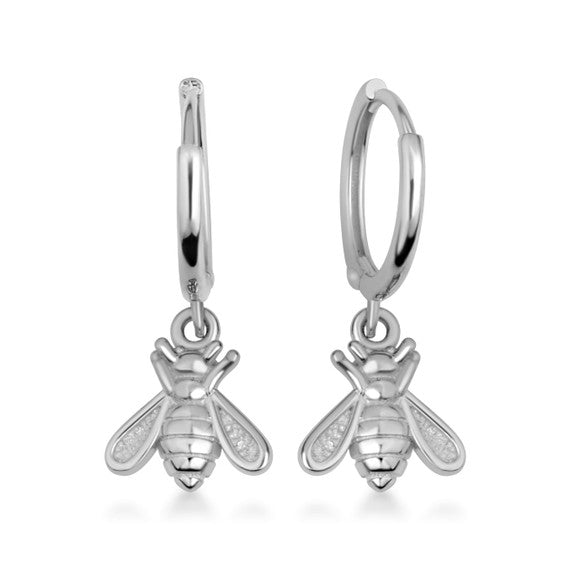 .925 Sterling Silver Bumblebee Drop Huggie Hoop Earrings