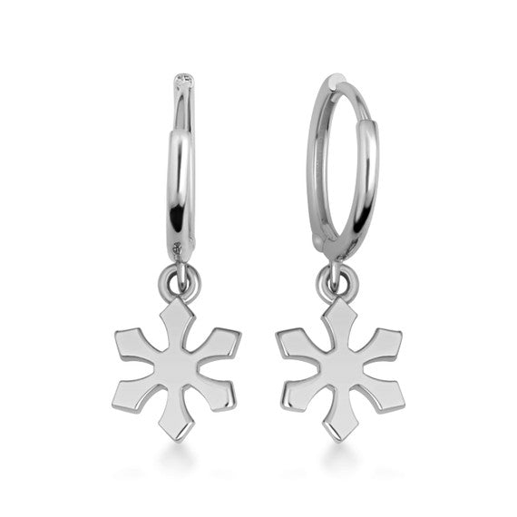 .925 Sterling Silver Winter Snowflake Drop Huggie Hoop Earrings