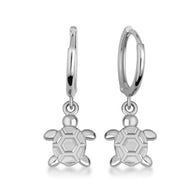.925 Sterling Silver Sea Turtle Ocean Drop Huggie Hoop Earrings