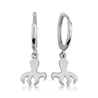 .925 Sterling Silver Marine Octopus Ocean Drop Huggie Hoop Earrings