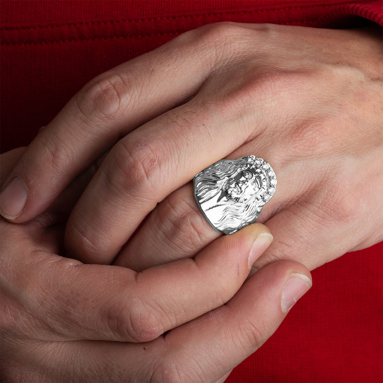 .925 Sterling Silver Cubic Zirconia Jesus Christ Crown of Thorns Nugget Ring (Available in Small/Large)