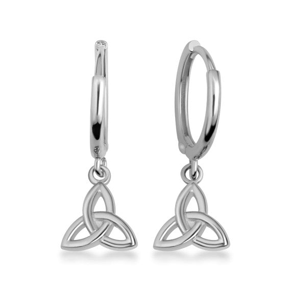 .925 Sterling Silver Celtic Trinity Knot Irish Drop Huggie Hoop Earrings