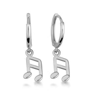 .925 Sterling Silver Sixteenth Music Note Drop Huggie Hoop Earrings