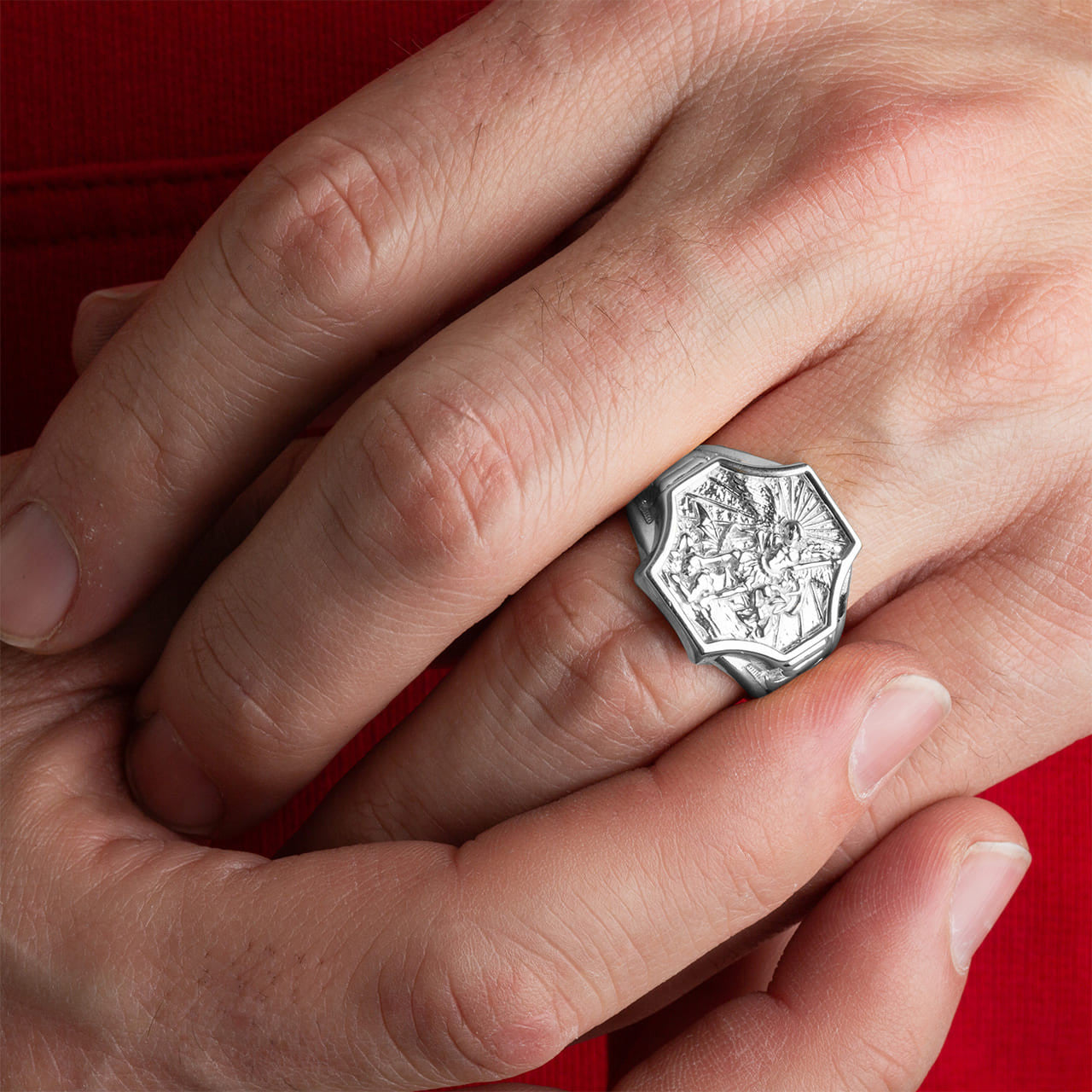 .925 Sterling Silver Saint Michael Archangel Crest Signet Ring