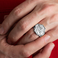 .925 Sterling Silver Saint Michael Archangel Crest Signet Ring