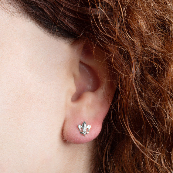 .925 Sterling Silver Fleur-de-Lis French Stud Earrings