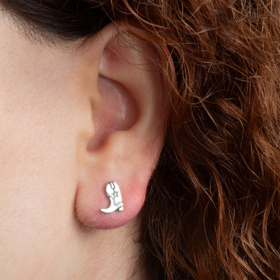 .925 Sterling Silver Western Cowboy Boots Stud Earrings