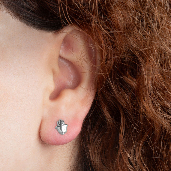 .925 Sterling Silver Hamsa Hand Of Protection Stud Earrings