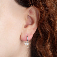 .925 Sterling Silver Martini Lime Cocktail Drop Huggie Hoop Earrings
