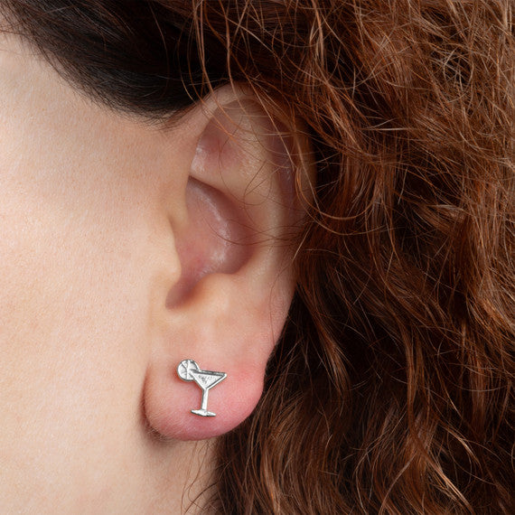 .925 Sterling Silver Martini Lime Cocktail Stud Earrings