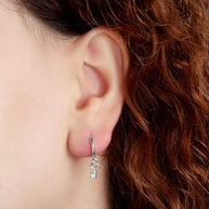 .925 Sterling Silver Key Charm Drop Huggie Hoop Earrings