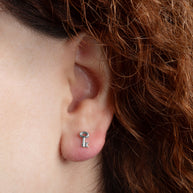 .925 Sterling Silver Key Charm Stud Earrings