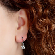 .925 Sterling Silver Sea Turtle Ocean Drop Huggie Hoop Earrings