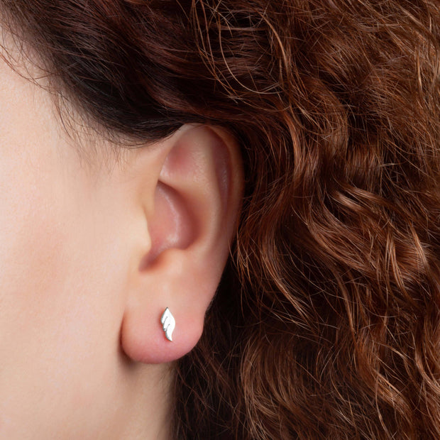 .925 Sterling Silver Angel Wings Stud Earrings