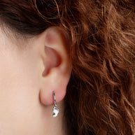 .925 Sterling Silver Baby Foot Print Drop Huggie Hoop Earrings