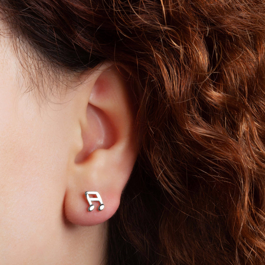 .925 Sterling Silver Sixteenth Music Note Stud Earrings