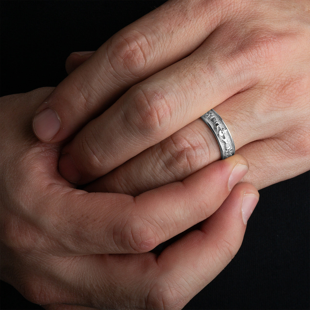 .925 Sterling Silver Unisex Celtic Claddagh Heart Trinity Knot Milgrain Band Ring Set